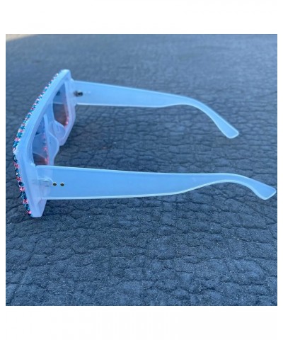 Vintage Rhinestone Sunglasses Womens Trendy Diamond bling Rectangle Sunglasses Jewelry Frame UV400 Protection Blue&pink $9.94...