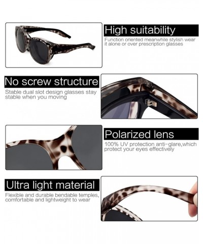 Polarized Sunglasses Fit Over Glasses, Sunglasses for Women to Go Over Glasses UV Protection Lightweight L Grey Leopard $13.7...