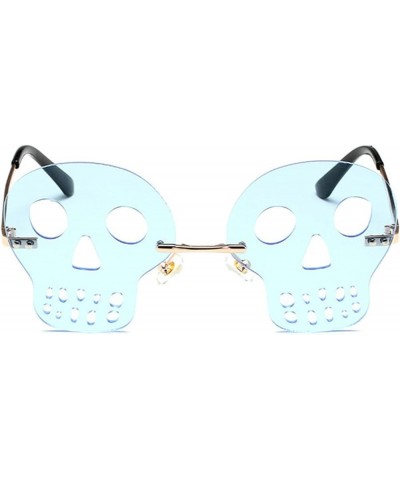 Fashion Rimless Skull Shape Sunglasses Women Funny Halloween Party Rave Y2K colourful geometry Sun Glasses Men Sky Blue $9.09...