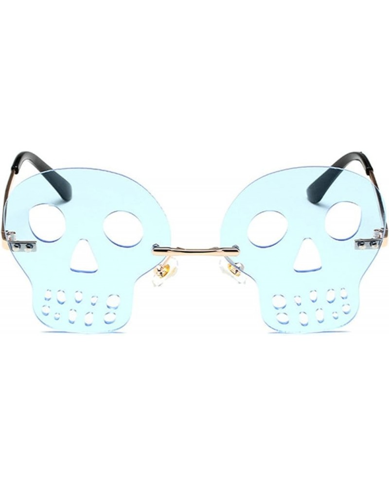 Fashion Rimless Skull Shape Sunglasses Women Funny Halloween Party Rave Y2K colourful geometry Sun Glasses Men Sky Blue $9.09...