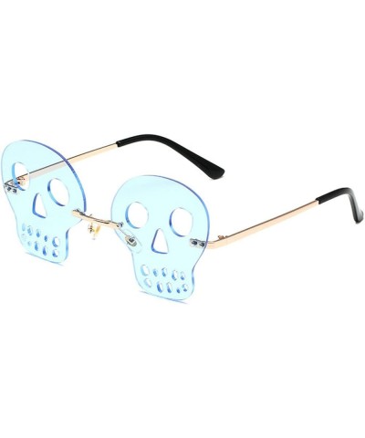 Fashion Rimless Skull Shape Sunglasses Women Funny Halloween Party Rave Y2K colourful geometry Sun Glasses Men Sky Blue $9.09...