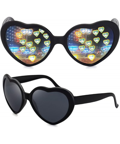 Heart Sunglasses -See Hearts!- Heart Effect Diffraction Glasses EDM Festival Light Changing Sunglasses for Women Men Black $6...