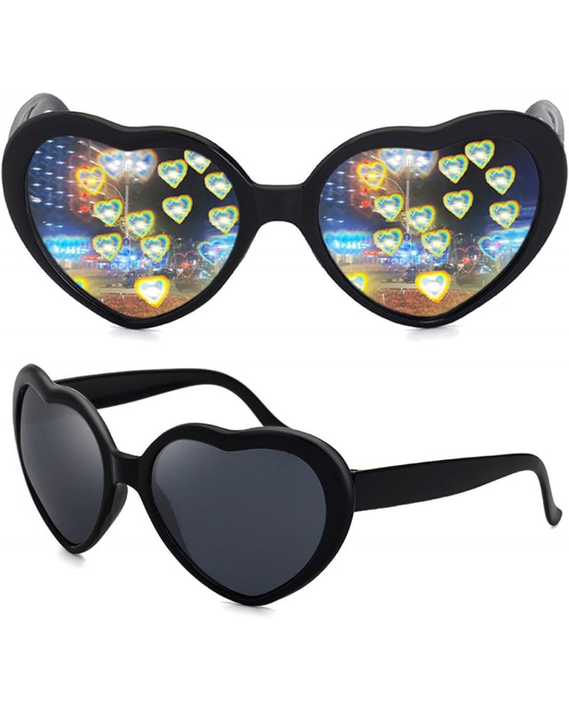 Heart Sunglasses -See Hearts!- Heart Effect Diffraction Glasses EDM Festival Light Changing Sunglasses for Women Men Black $6...