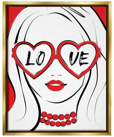 Fashionable Heart Sunglasses Love Design Trendy Woman Canvas Wall Art, Design by Martina Pavlova Gold Floater Framed 16 x 20 ...