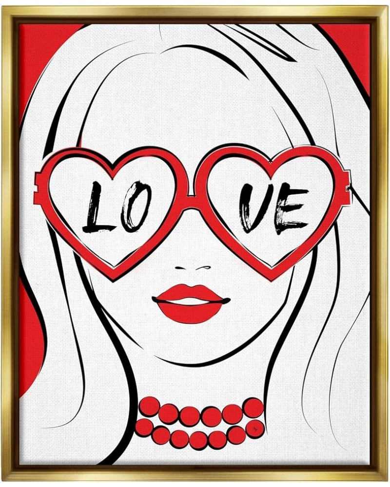 Fashionable Heart Sunglasses Love Design Trendy Woman Canvas Wall Art, Design by Martina Pavlova Gold Floater Framed 16 x 20 ...