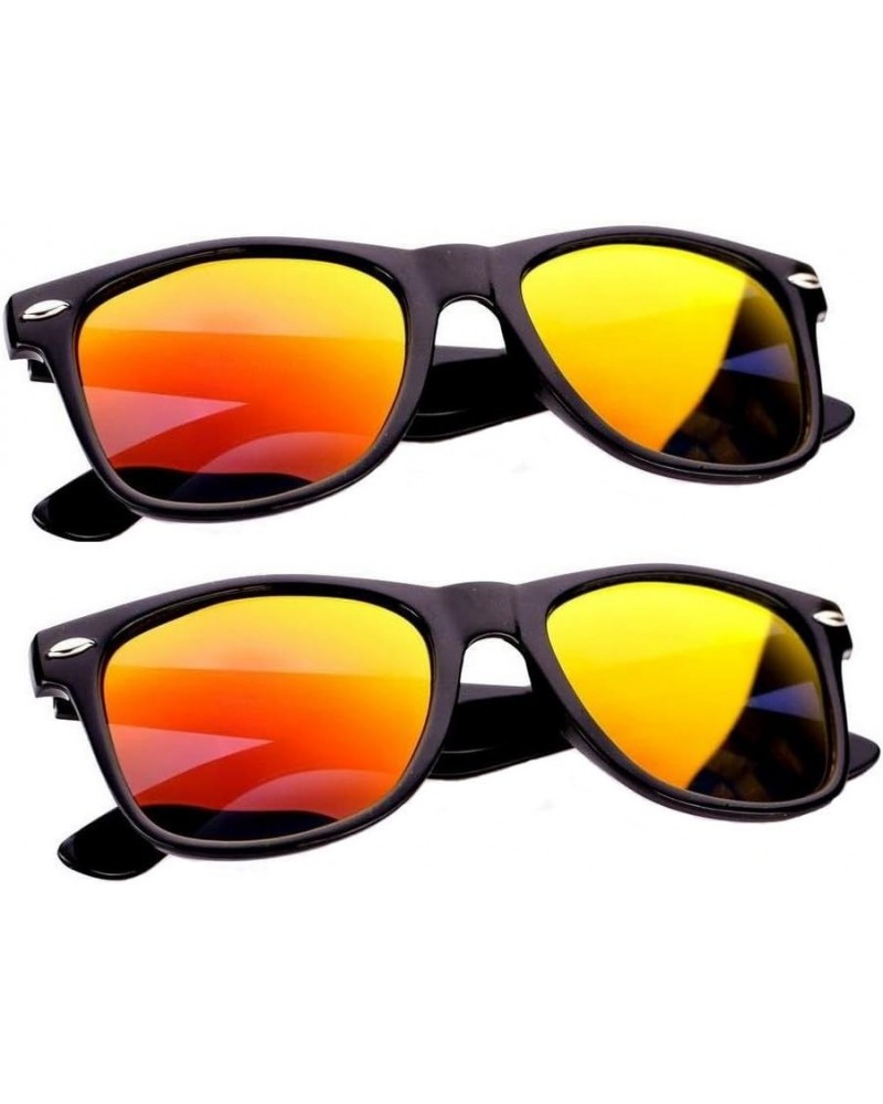 2 pairs gloss black classic 80's sunglasses with color mirror lens unisex 2 X Fire Mirror Lens $8.64 Wayfarer