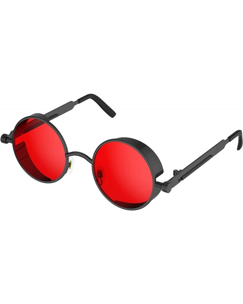 Retro Gothic Steampunk Sunglasses for Women Men Round Lens Metal Frame Black Red $10.09 Round