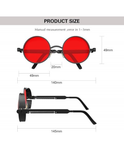 Retro Gothic Steampunk Sunglasses for Women Men Round Lens Metal Frame Black Red $10.09 Round