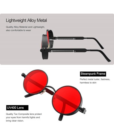 Retro Gothic Steampunk Sunglasses for Women Men Round Lens Metal Frame Black Red $10.09 Round