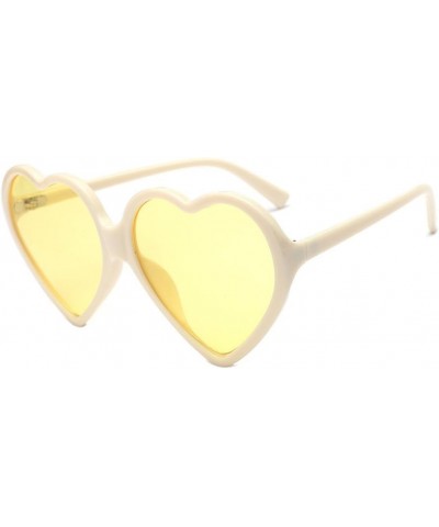 Women Fashion Unisex Heart-shaped Shades Sunglasses Integrated Glasses Small Frame for Juniors Yellow $7.38 Designer