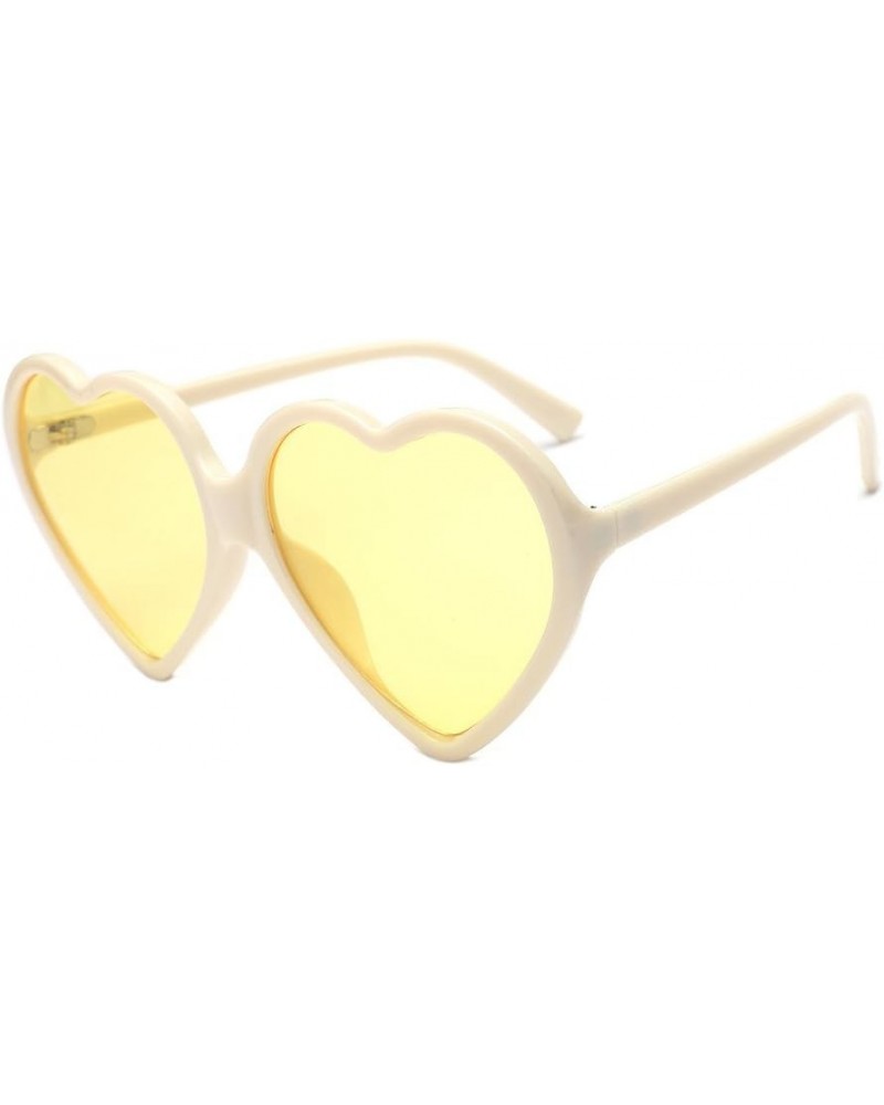 Women Fashion Unisex Heart-shaped Shades Sunglasses Integrated Glasses Small Frame for Juniors Yellow $7.38 Designer