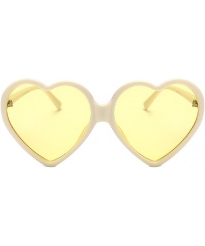 Women Fashion Unisex Heart-shaped Shades Sunglasses Integrated Glasses Small Frame for Juniors Yellow $7.38 Designer