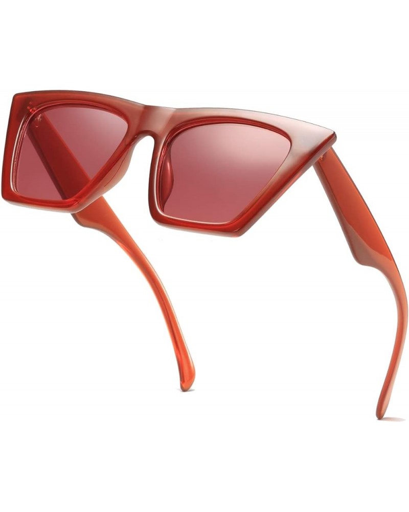 AISSWZBEER Retro Square Cat Eye Sunglasses for Women Fashion Trendy Style UV400 Protection Red $7.79 Cat Eye