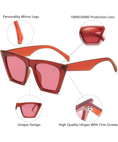 AISSWZBEER Retro Square Cat Eye Sunglasses for Women Fashion Trendy Style UV400 Protection Red $7.79 Cat Eye