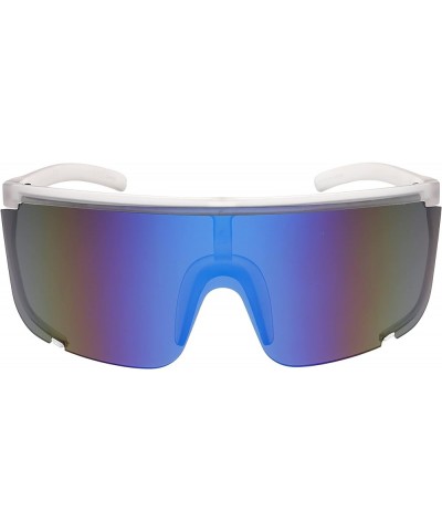 Flawless Unisex Oversized Super Shield Mirrored Lens Sunglasses Retro Flat Top Matte Black Frame Blue Mirror Multicolored $11...