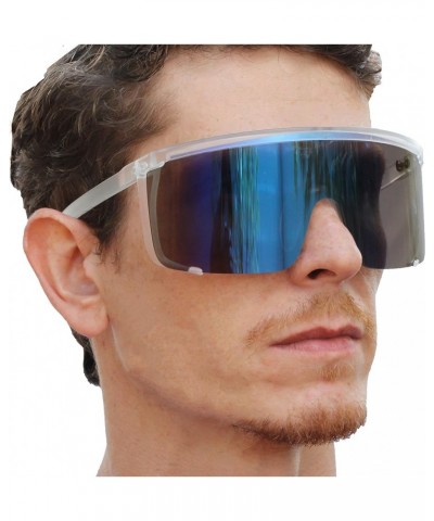 Flawless Unisex Oversized Super Shield Mirrored Lens Sunglasses Retro Flat Top Matte Black Frame Blue Mirror Multicolored $11...