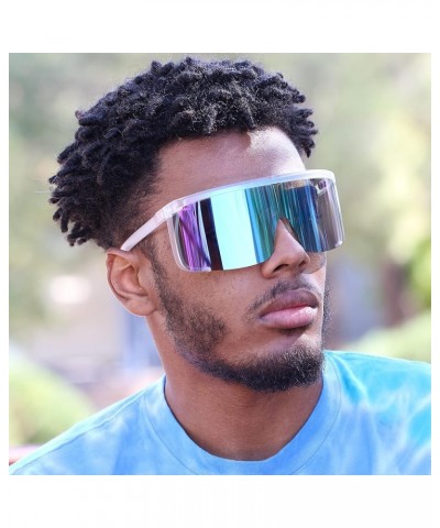 Flawless Unisex Oversized Super Shield Mirrored Lens Sunglasses Retro Flat Top Matte Black Frame Blue Mirror Multicolored $11...