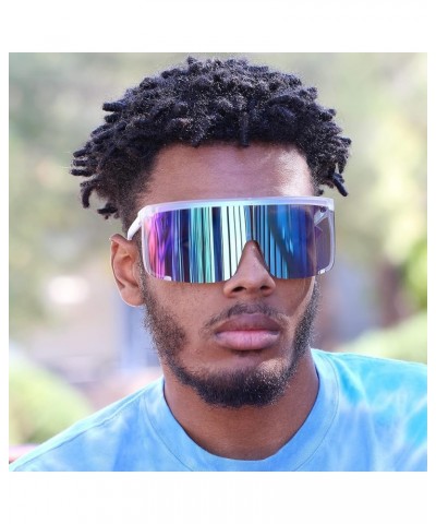 Flawless Unisex Oversized Super Shield Mirrored Lens Sunglasses Retro Flat Top Matte Black Frame Blue Mirror Multicolored $11...