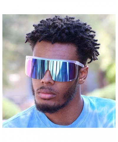 Flawless Unisex Oversized Super Shield Mirrored Lens Sunglasses Retro Flat Top Matte Black Frame Blue Mirror Multicolored $11...