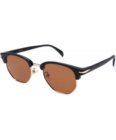 Semi-Rimless Polarized Sunglasses UV 400 Protection for Women Men Matte Black Gold Frame | Brown Lens $9.00 Square