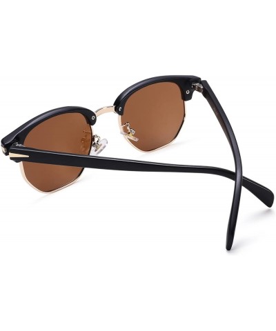 Semi-Rimless Polarized Sunglasses UV 400 Protection for Women Men Matte Black Gold Frame | Brown Lens $9.00 Square