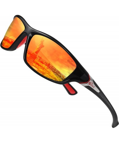 Polarized Sports Sunglasses UV 400 Protection with TR90 Lightweight Frame Glasses for Women Men Orange Black $10.25 Rimless