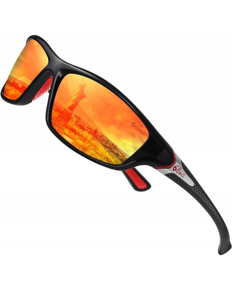 Polarized Sports Sunglasses UV 400 Protection with TR90 Lightweight Frame Glasses for Women Men Orange Black $10.25 Rimless