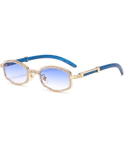 Diamond Square Sunglasses Men Women Luxury Designer Wood Frame Rhinestone Punk Goggle Glasses UV400 Blue $10.22 Goggle