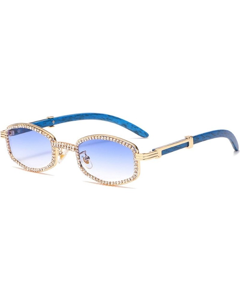 Diamond Square Sunglasses Men Women Luxury Designer Wood Frame Rhinestone Punk Goggle Glasses UV400 Blue $10.22 Goggle