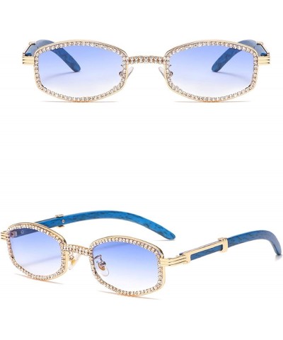 Diamond Square Sunglasses Men Women Luxury Designer Wood Frame Rhinestone Punk Goggle Glasses UV400 Blue $10.22 Goggle