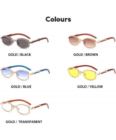 Diamond Square Sunglasses Men Women Luxury Designer Wood Frame Rhinestone Punk Goggle Glasses UV400 Blue $10.22 Goggle