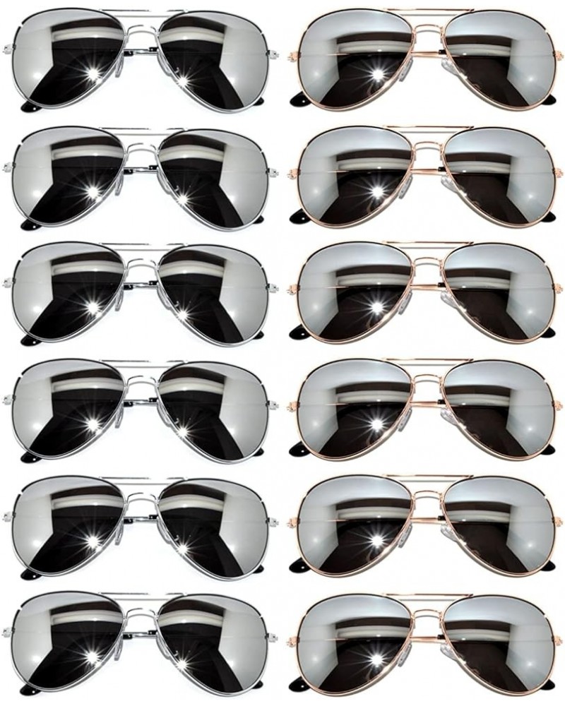 12 Pack Bulk Aviator Sunglasses Metal Gold, Silver, Black Frame for Men Women Party Glasses Silver Mirror, Gold Mirror $19.69...