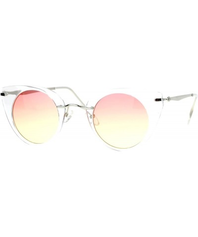 Womens Fashion Sunglasses Round Cateye Clear Frame Ombre Gradient Lens Clear red yellow $8.45 Cat Eye