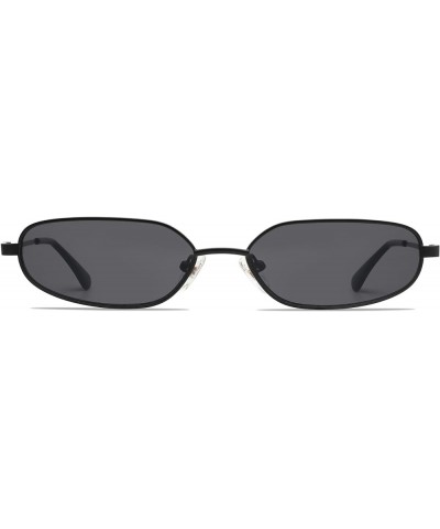 Small Oval Sunglasses For Women Men Retro Rectangle Metal Sun Glasses AP3685 C2 Matt Black/Grey $11.19 Designer