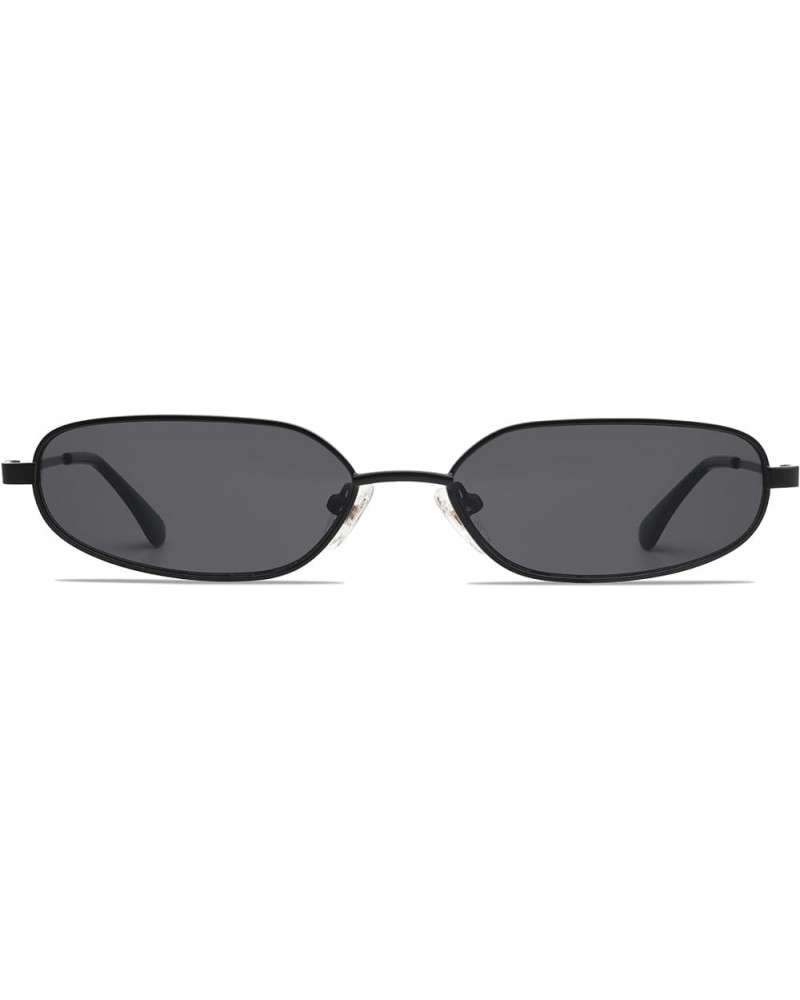 Small Oval Sunglasses For Women Men Retro Rectangle Metal Sun Glasses AP3685 C2 Matt Black/Grey $11.19 Designer