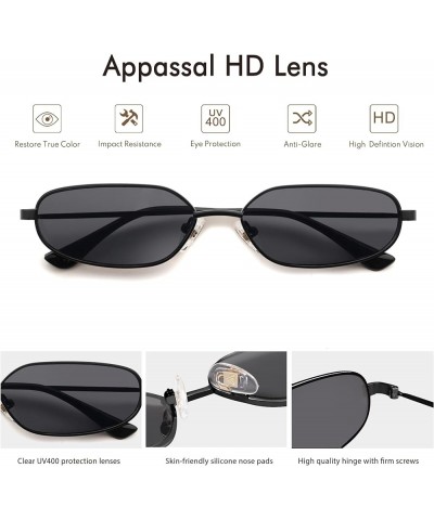 Small Oval Sunglasses For Women Men Retro Rectangle Metal Sun Glasses AP3685 C2 Matt Black/Grey $11.19 Designer