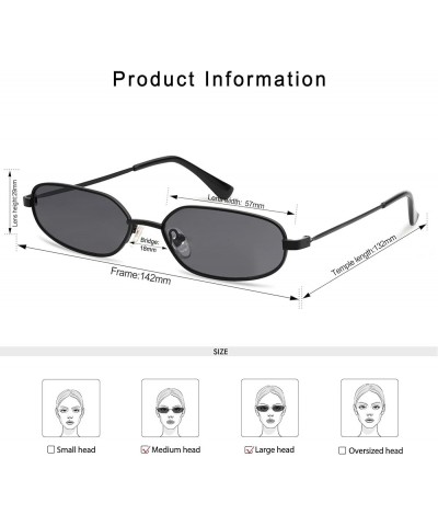 Small Oval Sunglasses For Women Men Retro Rectangle Metal Sun Glasses AP3685 C2 Matt Black/Grey $11.19 Designer