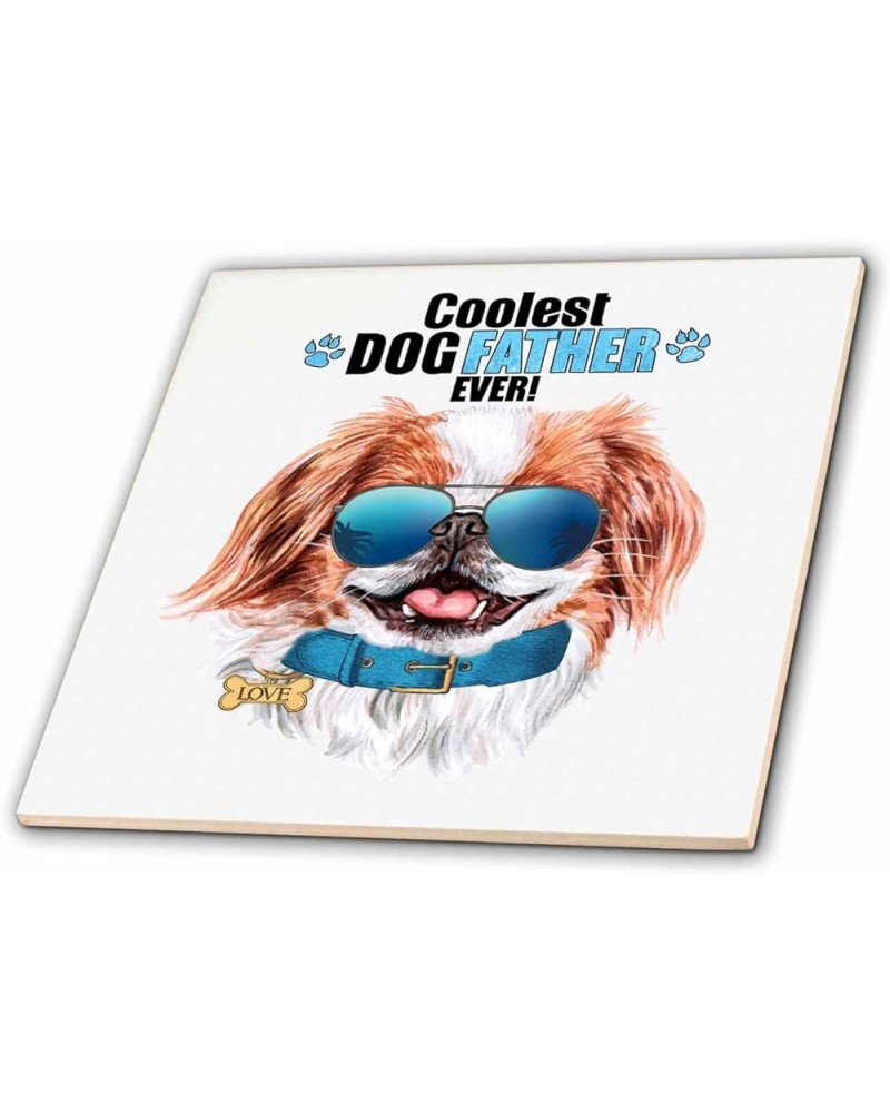 Sweet Little Japanese Chin Dog in Sunglasses for Dad on Fathers Day - Tiles (ct-381600-7) 6-Inch-Glass $21.55 Designer