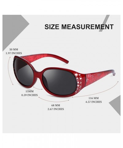 Polarized Sunglasses for Women, Rhinestone Wrap Around Sunglasses with UV400 Protection Wine Red Frame Grey Lens $10.33 Oval