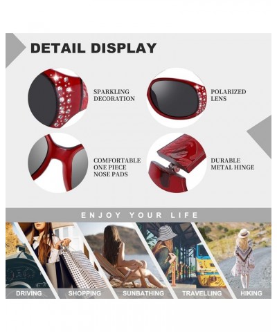 Polarized Sunglasses for Women, Rhinestone Wrap Around Sunglasses with UV400 Protection Wine Red Frame Grey Lens $10.33 Oval