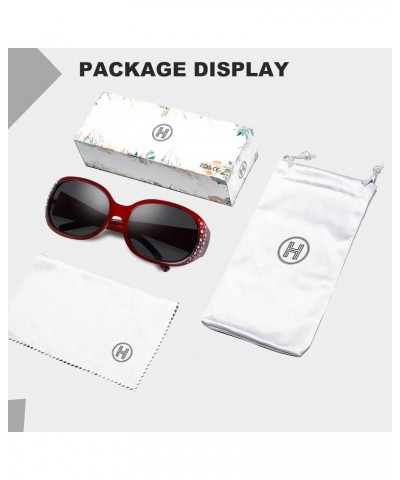 Polarized Sunglasses for Women, Rhinestone Wrap Around Sunglasses with UV400 Protection Wine Red Frame Grey Lens $10.33 Oval