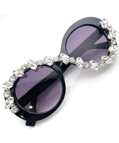 Rhinestone Round Sunglasses Women bling Glasses Big Diamond Female Eyewear Vintage Diamond Sunglasses Shades UV400 White&bck ...