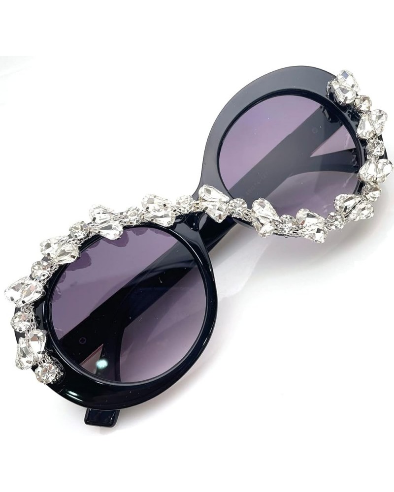 Rhinestone Round Sunglasses Women bling Glasses Big Diamond Female Eyewear Vintage Diamond Sunglasses Shades UV400 White&bck ...