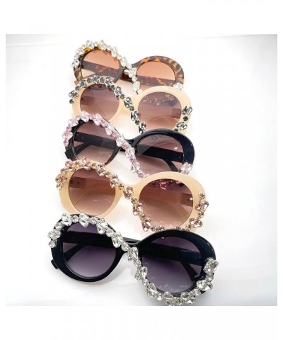 Rhinestone Round Sunglasses Women bling Glasses Big Diamond Female Eyewear Vintage Diamond Sunglasses Shades UV400 White&bck ...