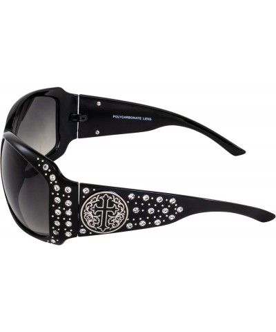 2 Pairs of Fashionable Riding Sunglasses for Women Black Frame w/Metal Cross Accent Piece Bling Rhinestones & Smoke Gradient ...