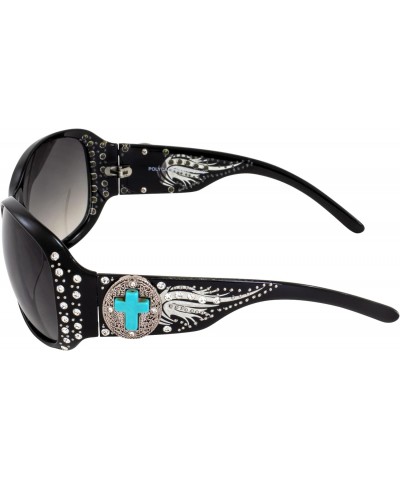 2 Pairs of Fashionable Riding Sunglasses for Women Black Frame w/Metal Cross Accent Piece Bling Rhinestones & Smoke Gradient ...