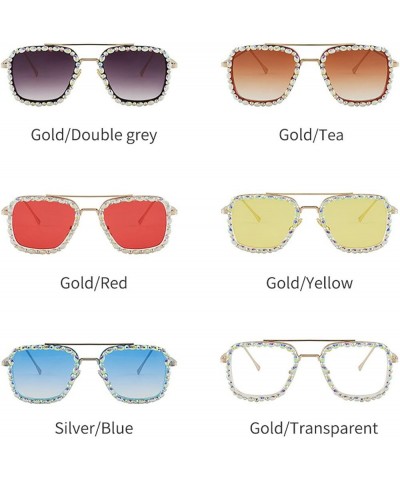 Retro Square Rhinestones Sunglasses for Men Women Bing Diamonds Goggle Classic Alloy Frame Female Crystal Party Eyewear Brown...