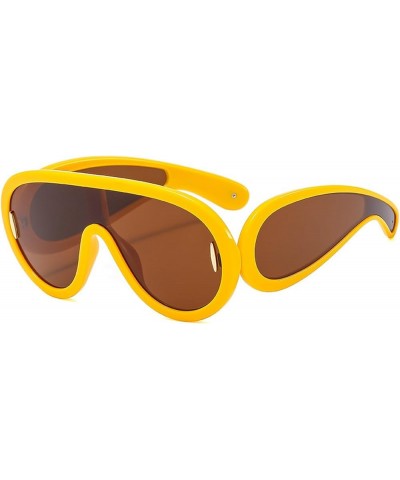 Fashion One Piece Large Frame Punk Sunglasses Men Women Wide Leg Outdoor Eye Protection Glasses UV400 Yellow $10.48 Oval