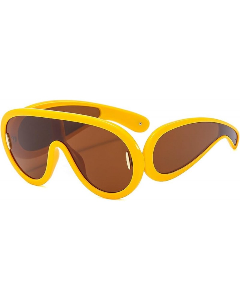 Fashion One Piece Large Frame Punk Sunglasses Men Women Wide Leg Outdoor Eye Protection Glasses UV400 Yellow $10.48 Oval