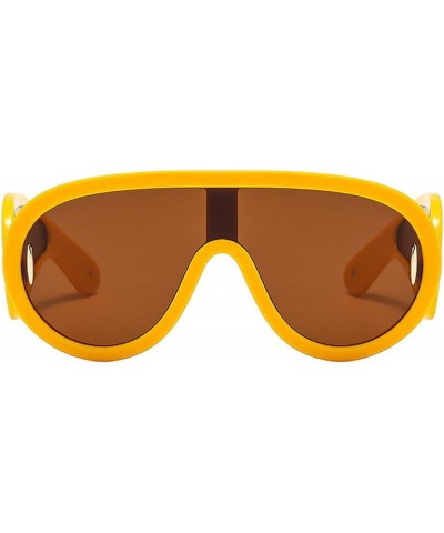 Fashion One Piece Large Frame Punk Sunglasses Men Women Wide Leg Outdoor Eye Protection Glasses UV400 Yellow $10.48 Oval